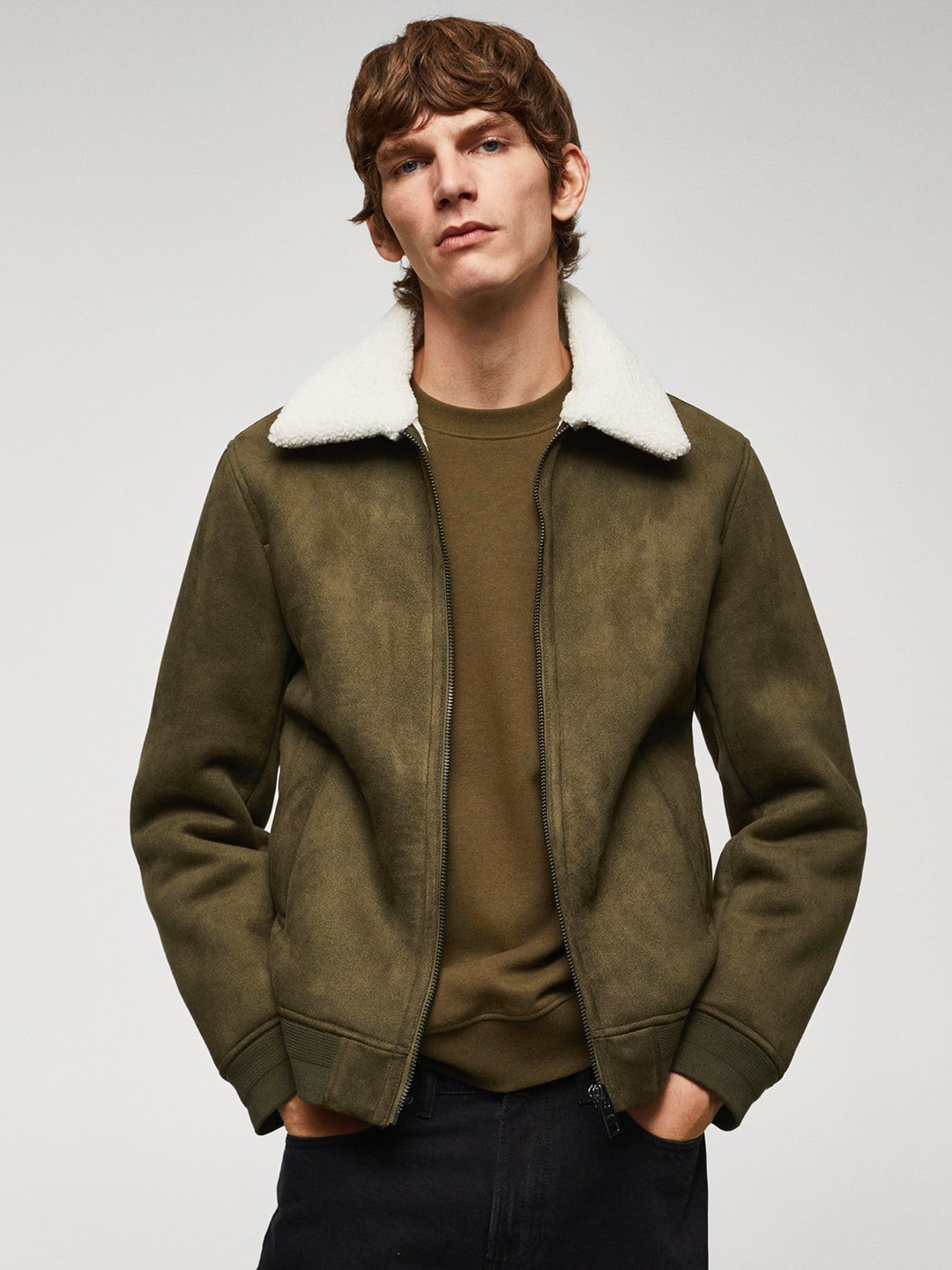 

MANGO MAN Fur-Effect Bomber Jacket, Brown