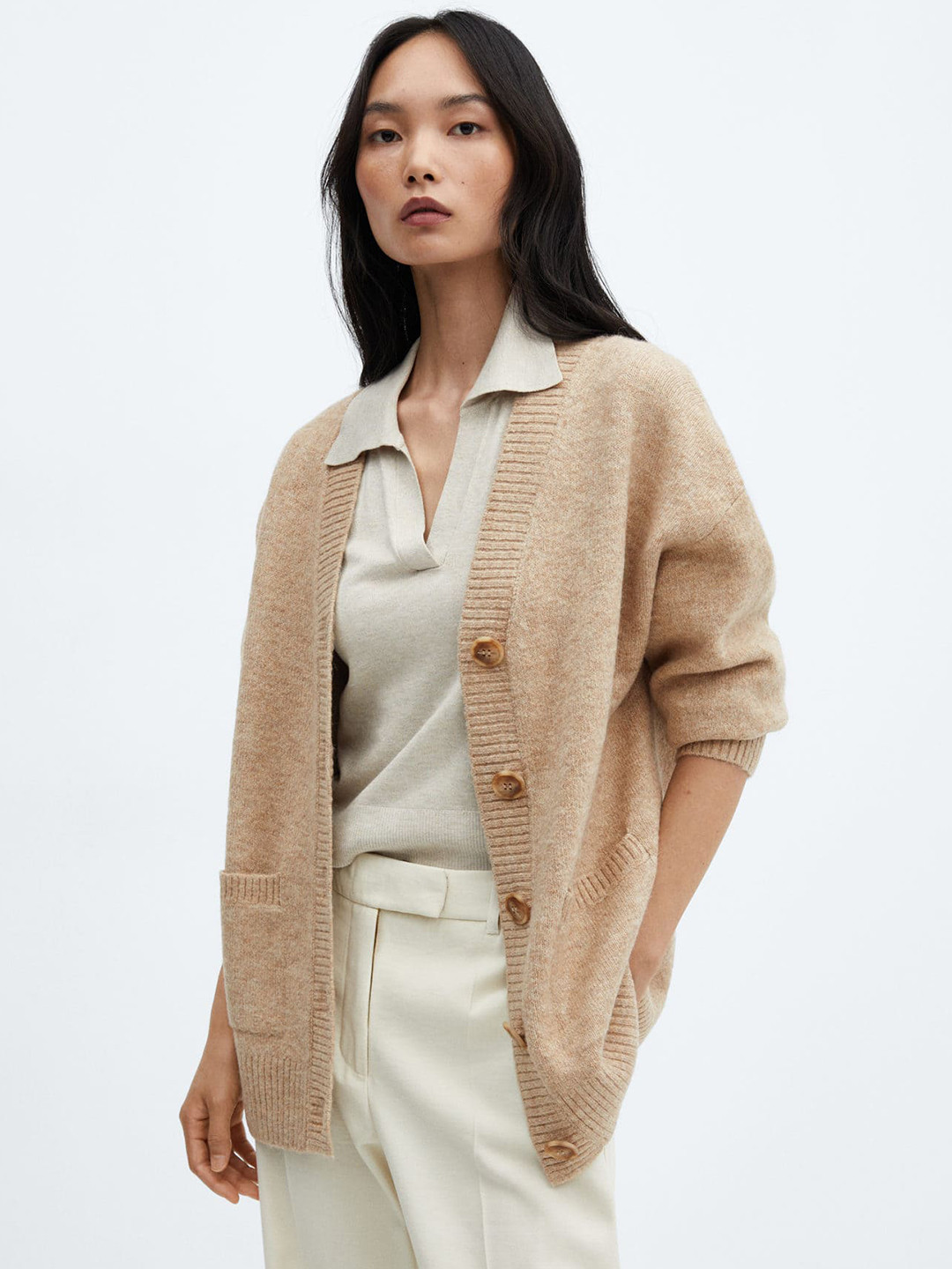 

MANGO Women Oversized Cardigan, Beige