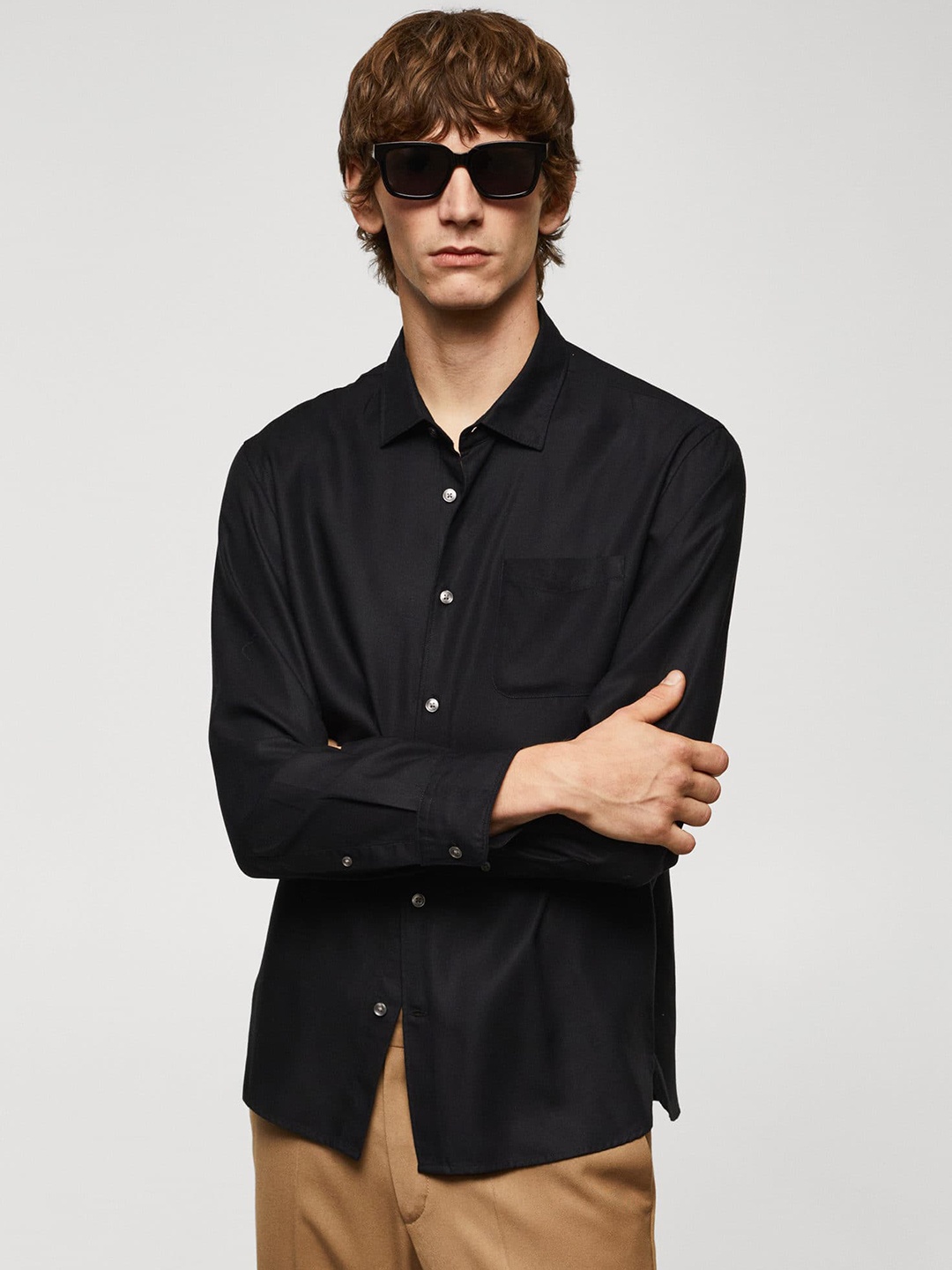

MANGO MAN Regular Fit Opaque Casual Shirt, Black