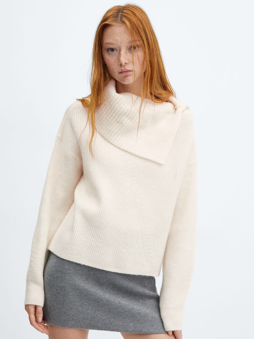 

MANGO Turtle Neck Drop-Shoulder Sleeves Pullover, Off white