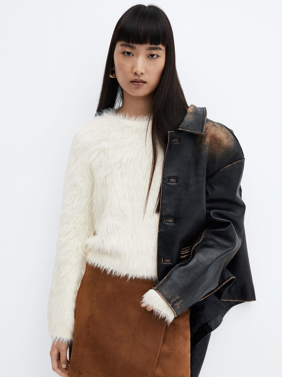 

MANGO Fuzzy Pullover, Off white