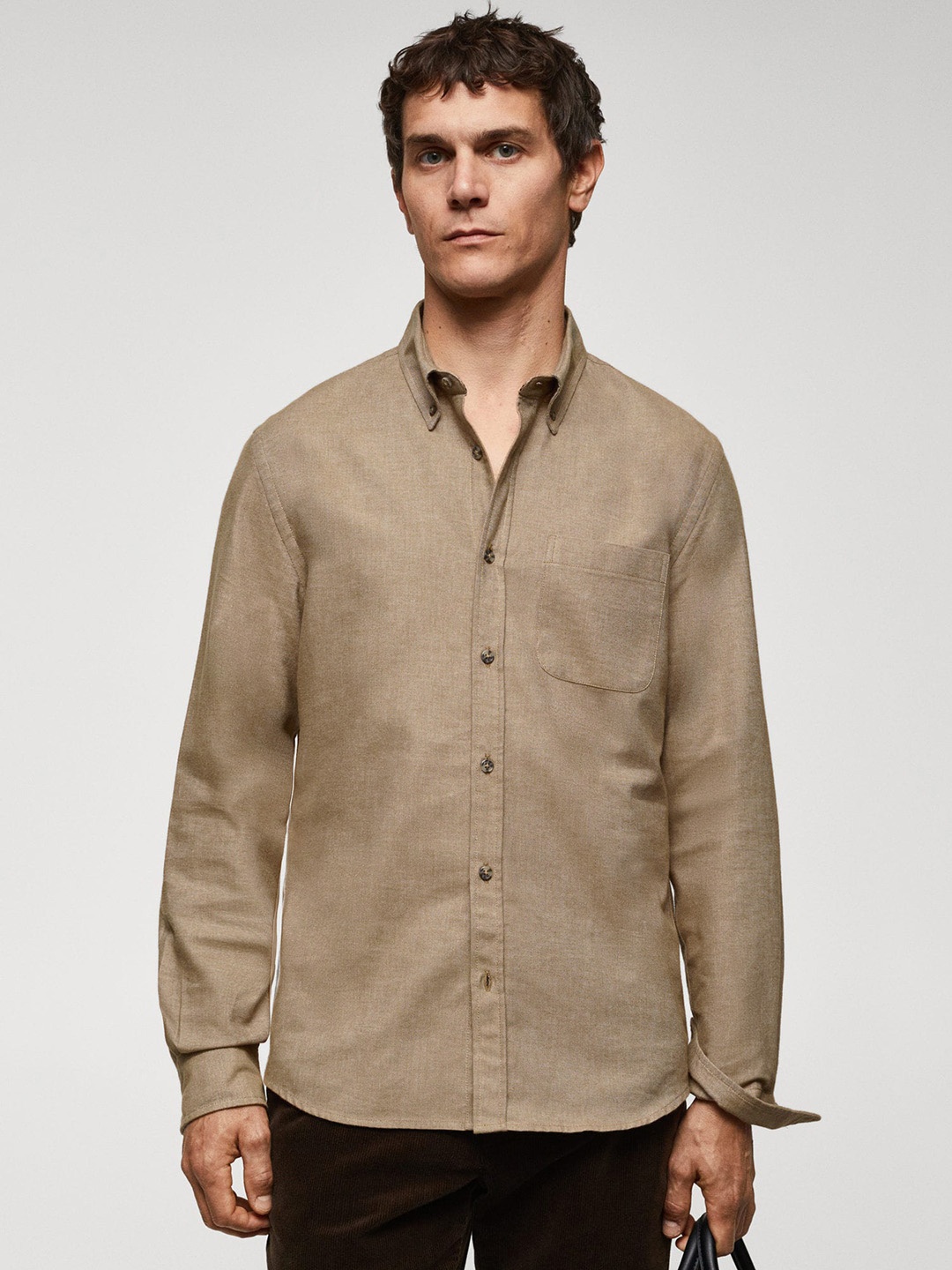 

MANGO MAN Pure Cotton Button-Down Collar Regular Fit Casual Shirt, Rust