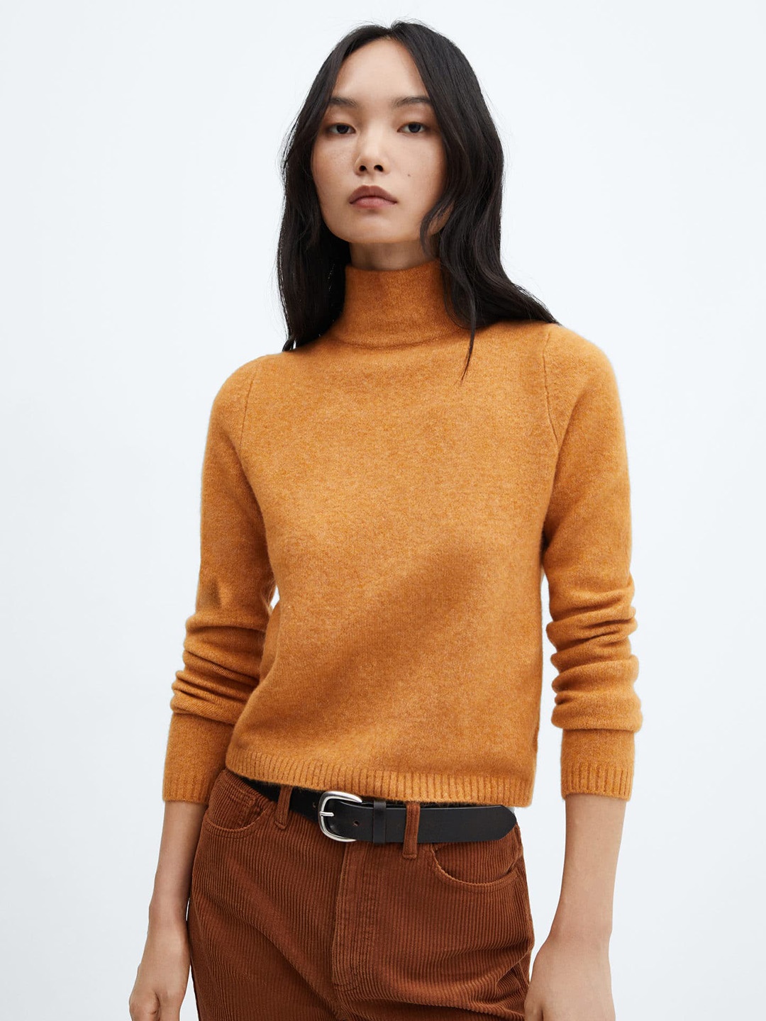 

MANGO Turtle Neck Pullover, Mustard