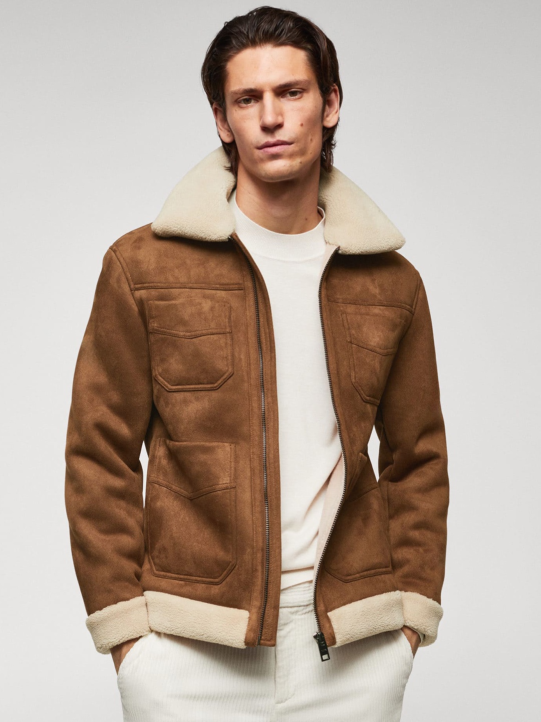 

MANGO MAN Faux Shearling Jacket, Brown