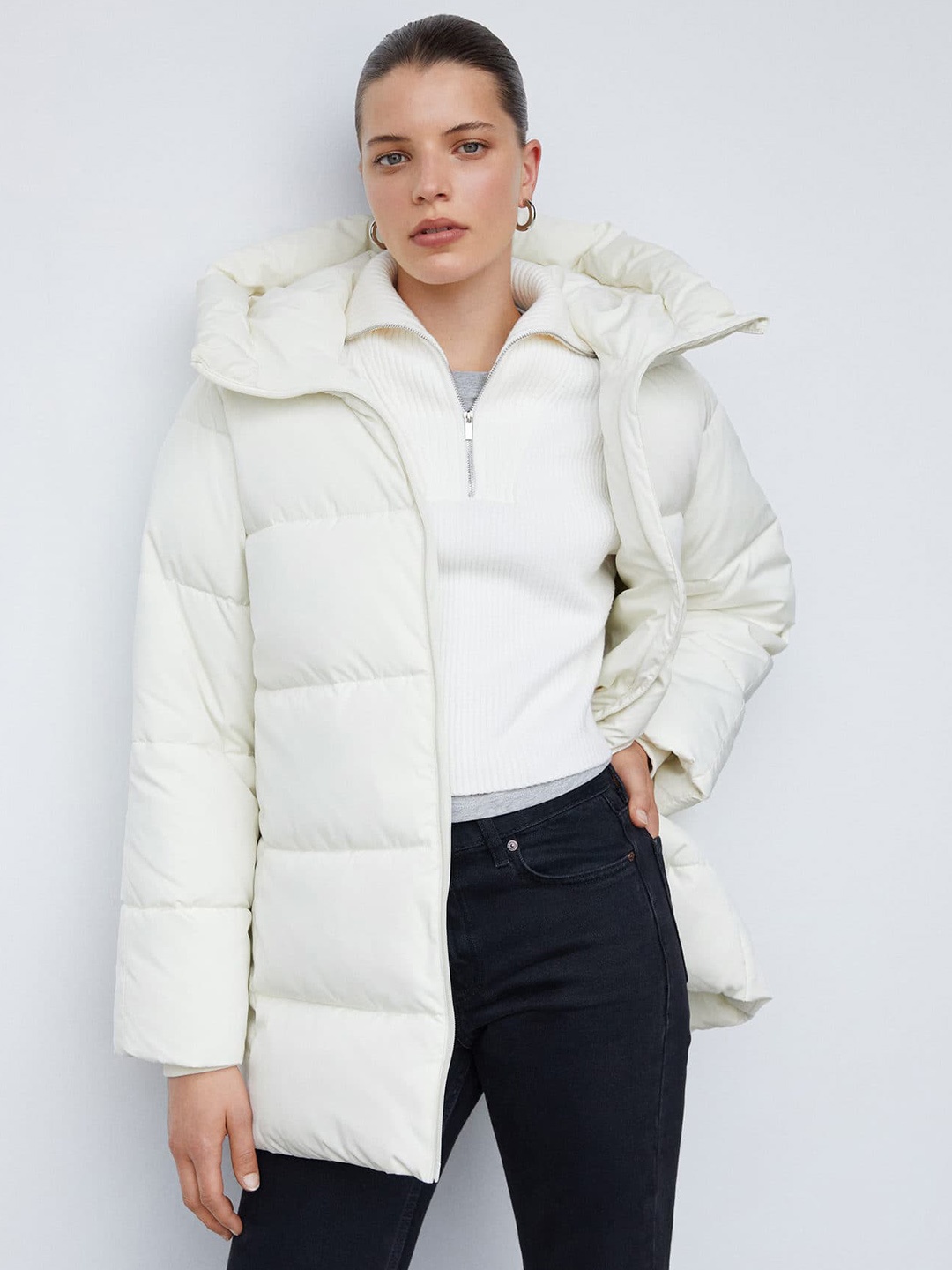 

MANGO Hooded Longline Padded Jacket, White