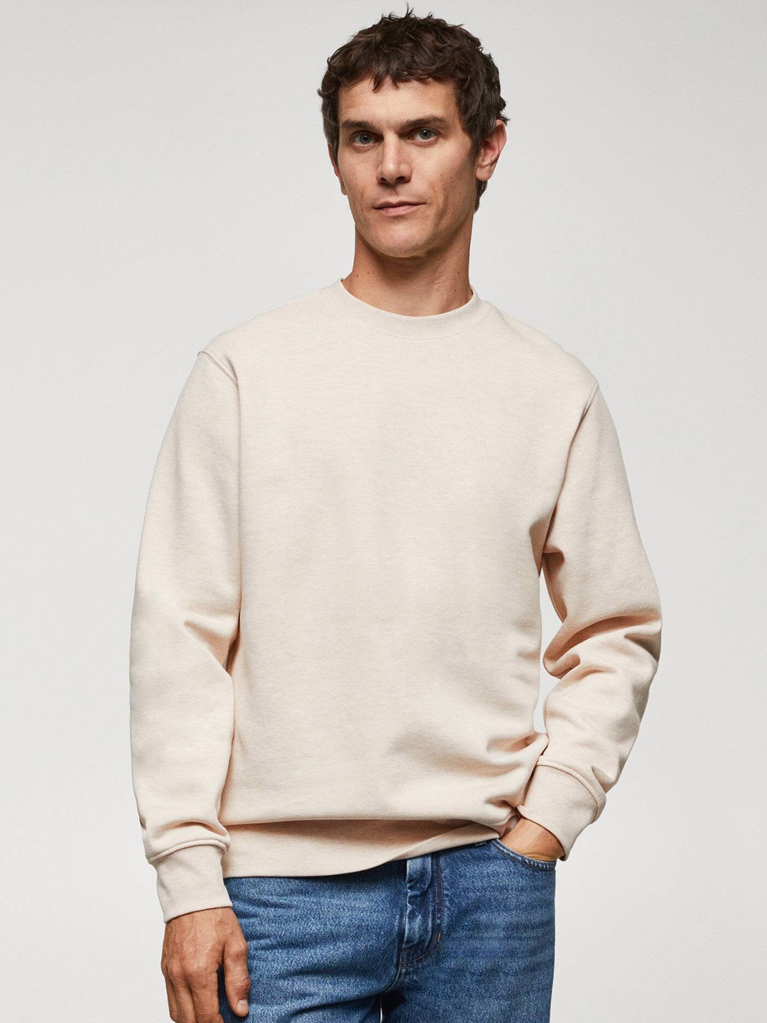 

MANGO MAN Solid Sweatshirt, Cream