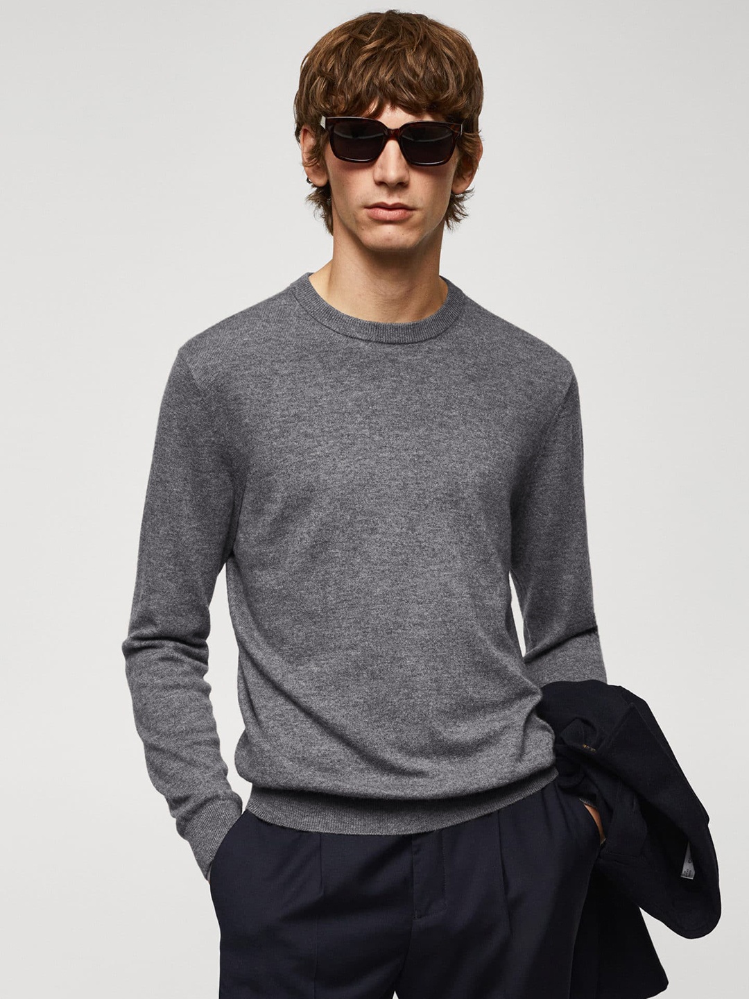 

MANGO MAN Melange Finished Pullover, Grey
