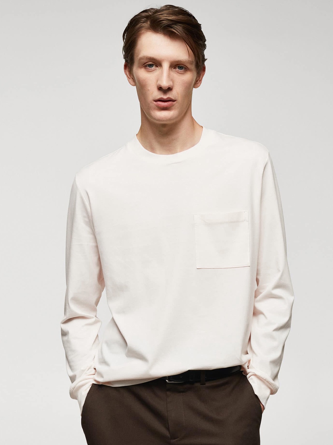 

MANGO MAN Solid Pure Cotton T-shirt, White
