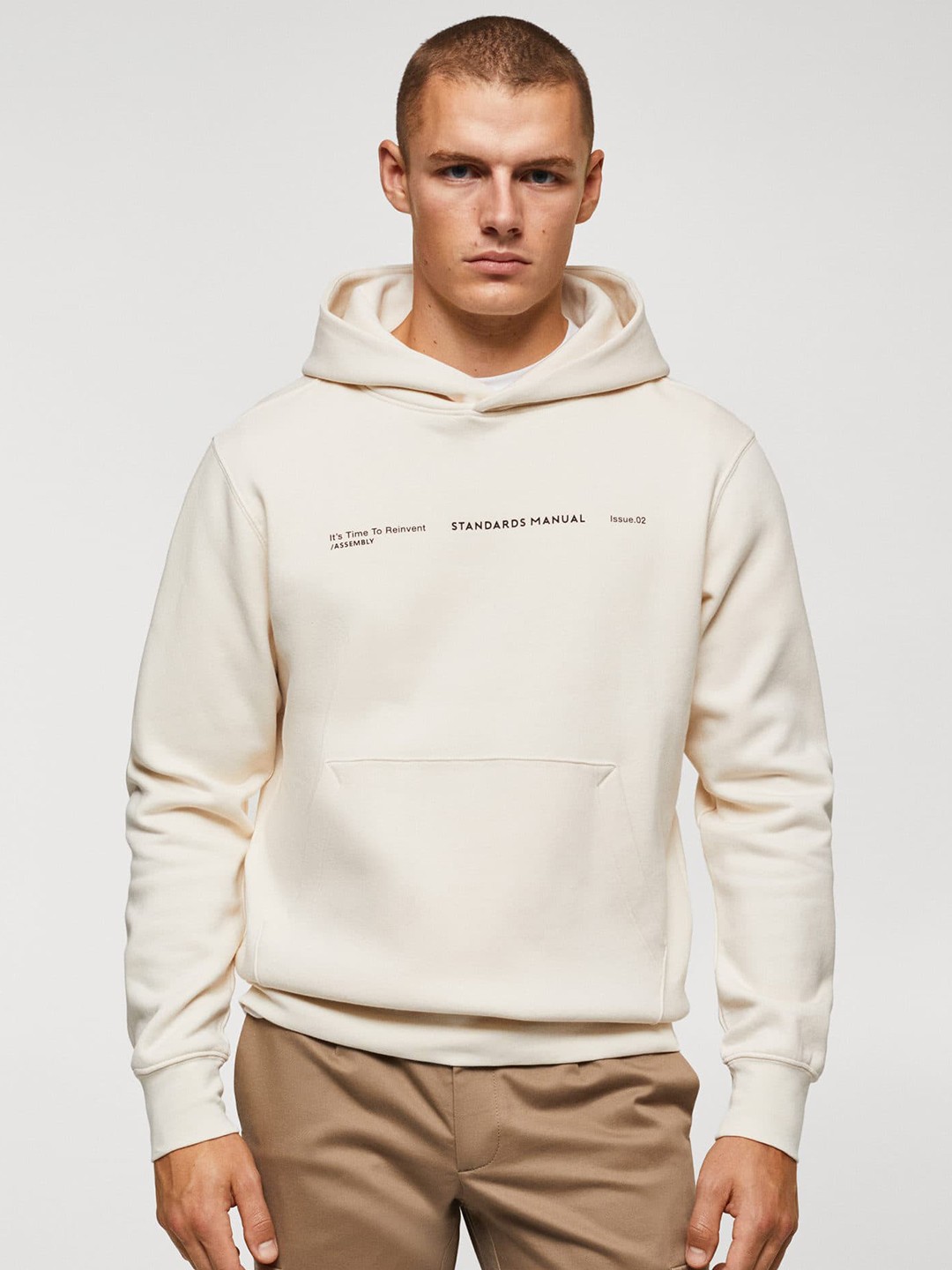 

MANGO MAN Typography Print Detail Pullover Hooded Sweatshirt, Beige