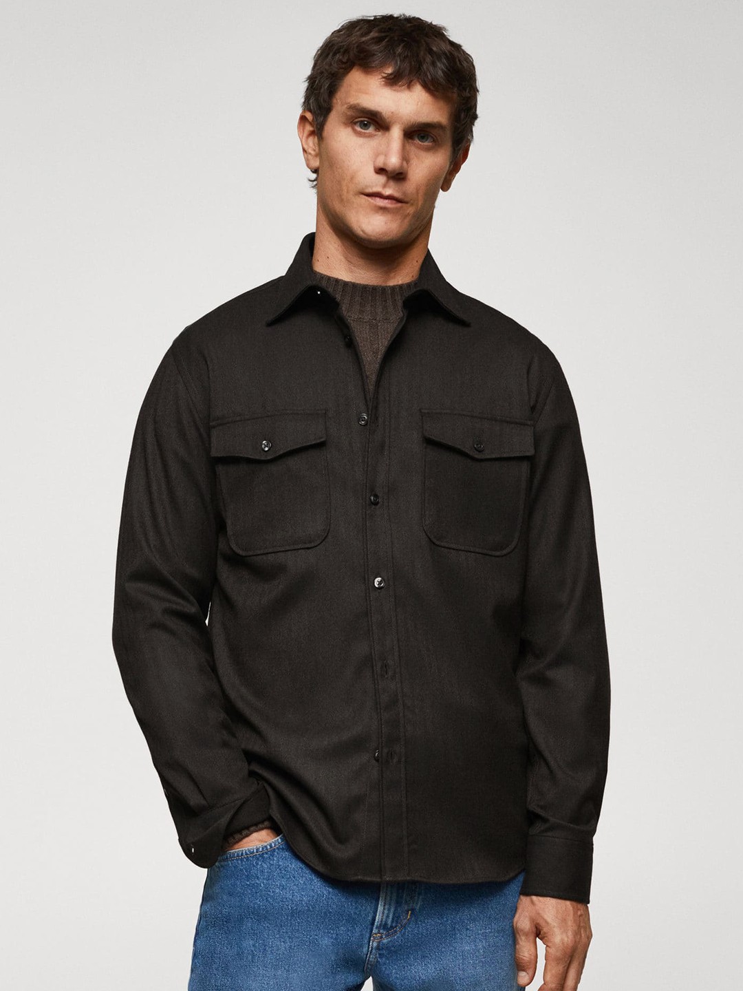

MANGO MAN Slim Fit Pure Cotton Shacket, Charcoal