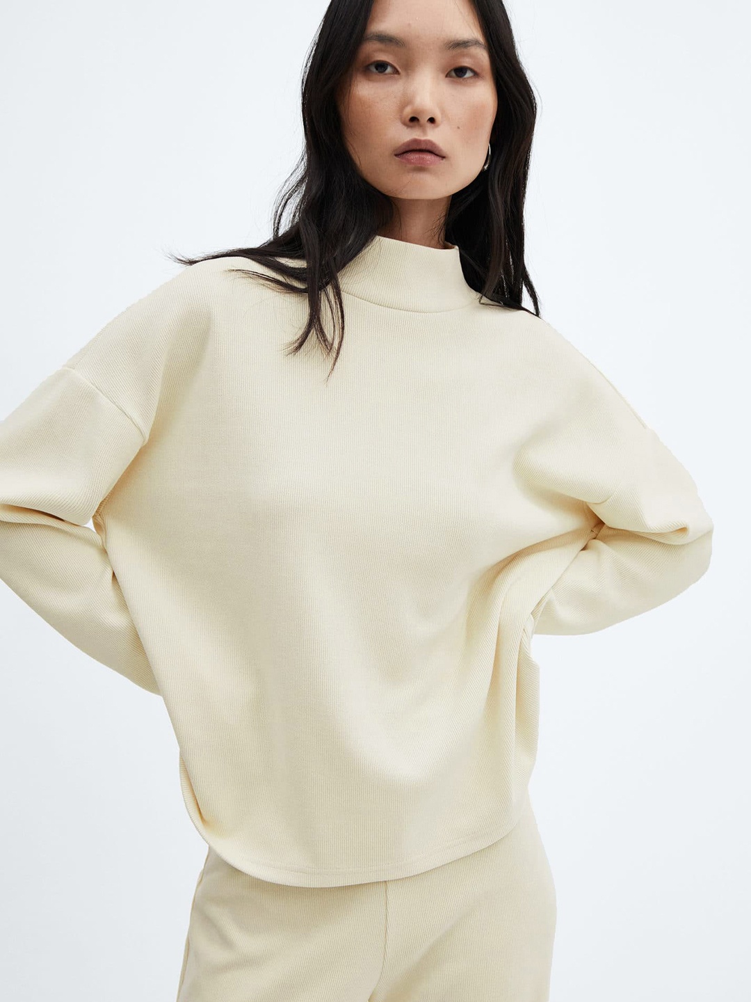 

MANGO Corduroy High Neck Drop-Shoulder Sleeve Sweatshirt, Cream