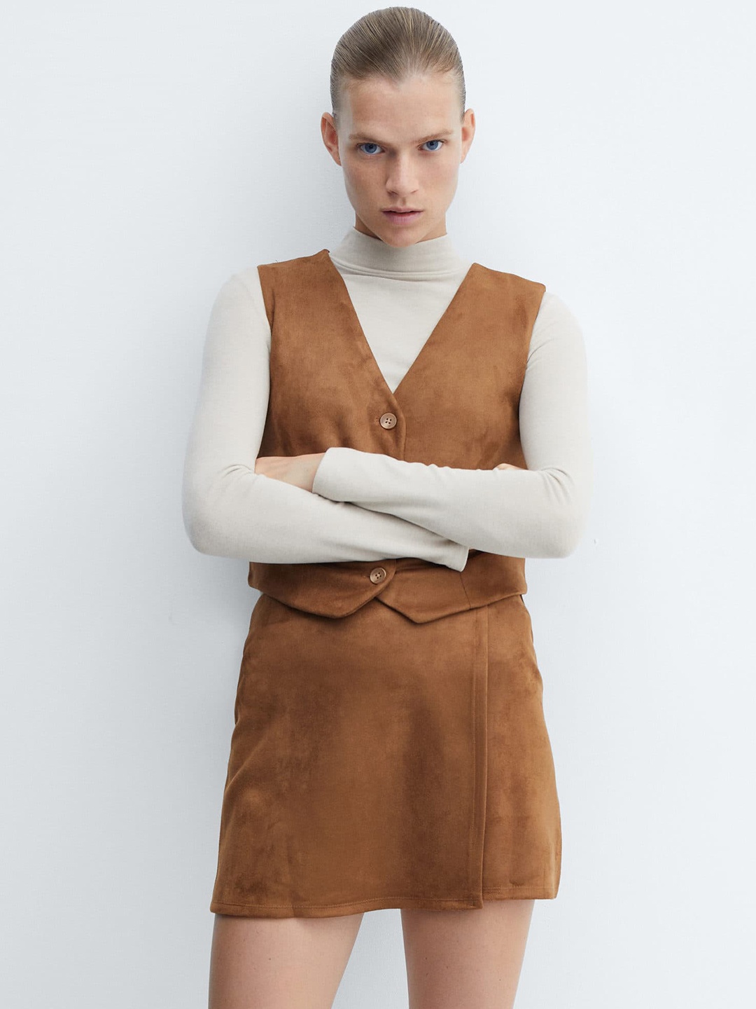 

MANGO Suede V-Neck Sleeveless Waistcoat, Rust