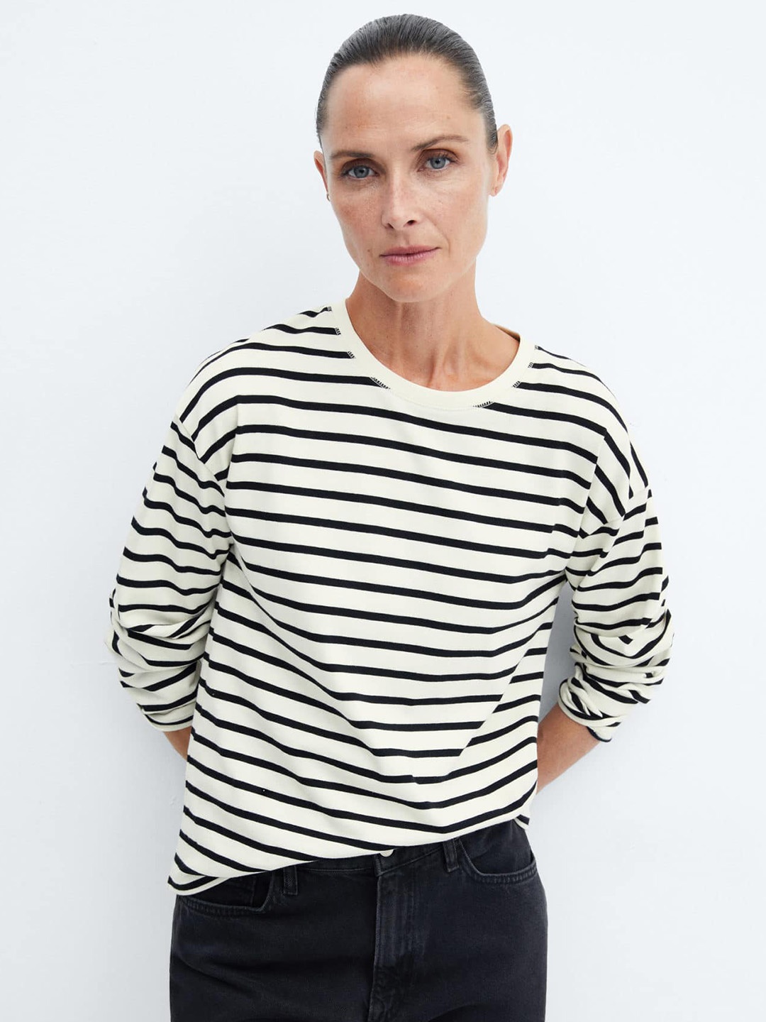 

MANGO Striped Pure Cotton T-shirt, White