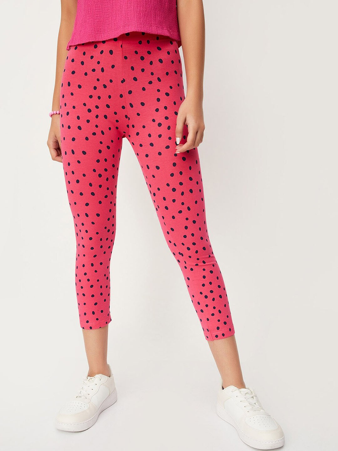 

max Girls Printed Three Fourth Leggings, Pink