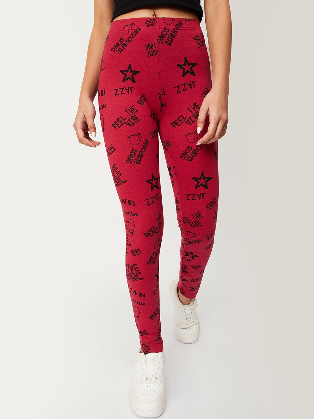 

max Girls Printed Ankle Length Leggings, Maroon