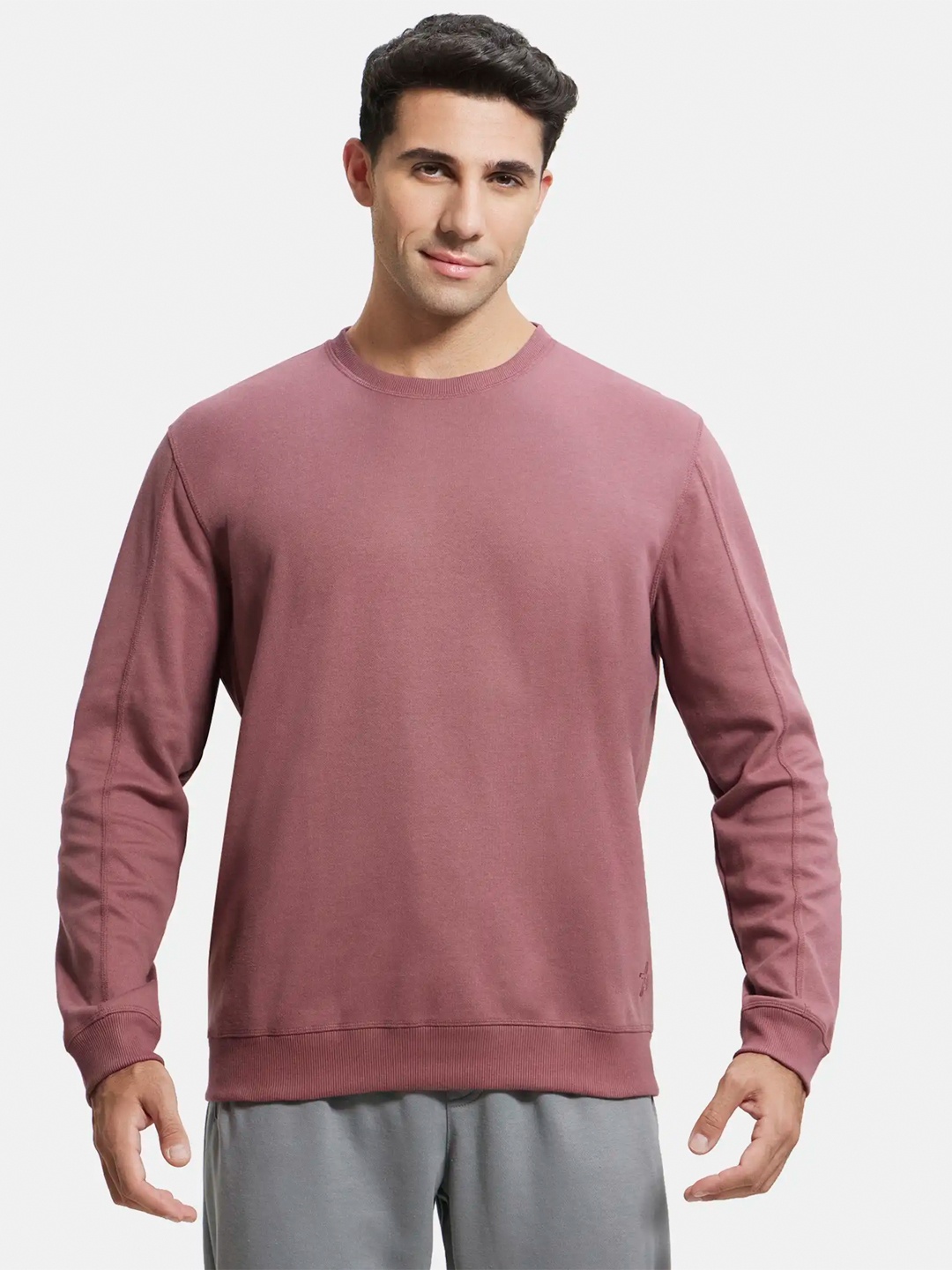 

Jockey Combed Cotton Rich Pique Sweatshirt with Ribbed Cuffs-AM48, Mauve