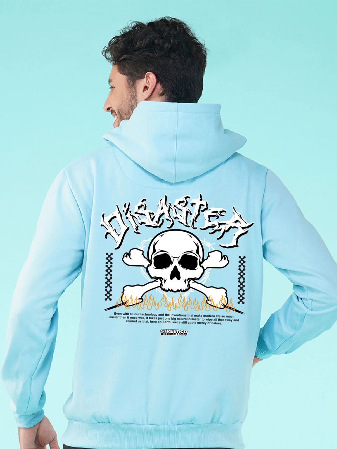 

NUSYL Disaster Skeleton Printed Hooded Fleece Pullover, Blue