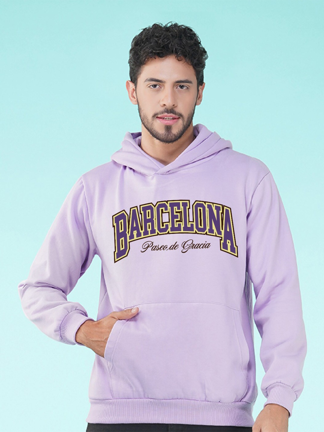 

NUSYL Barcelona Printed Hooded Fleece Pullover, Lavender