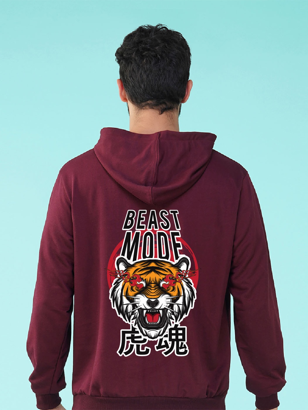 

NUSYL Graphic Printed Hooded Fleece Pullover Sweatshirt, Burgundy