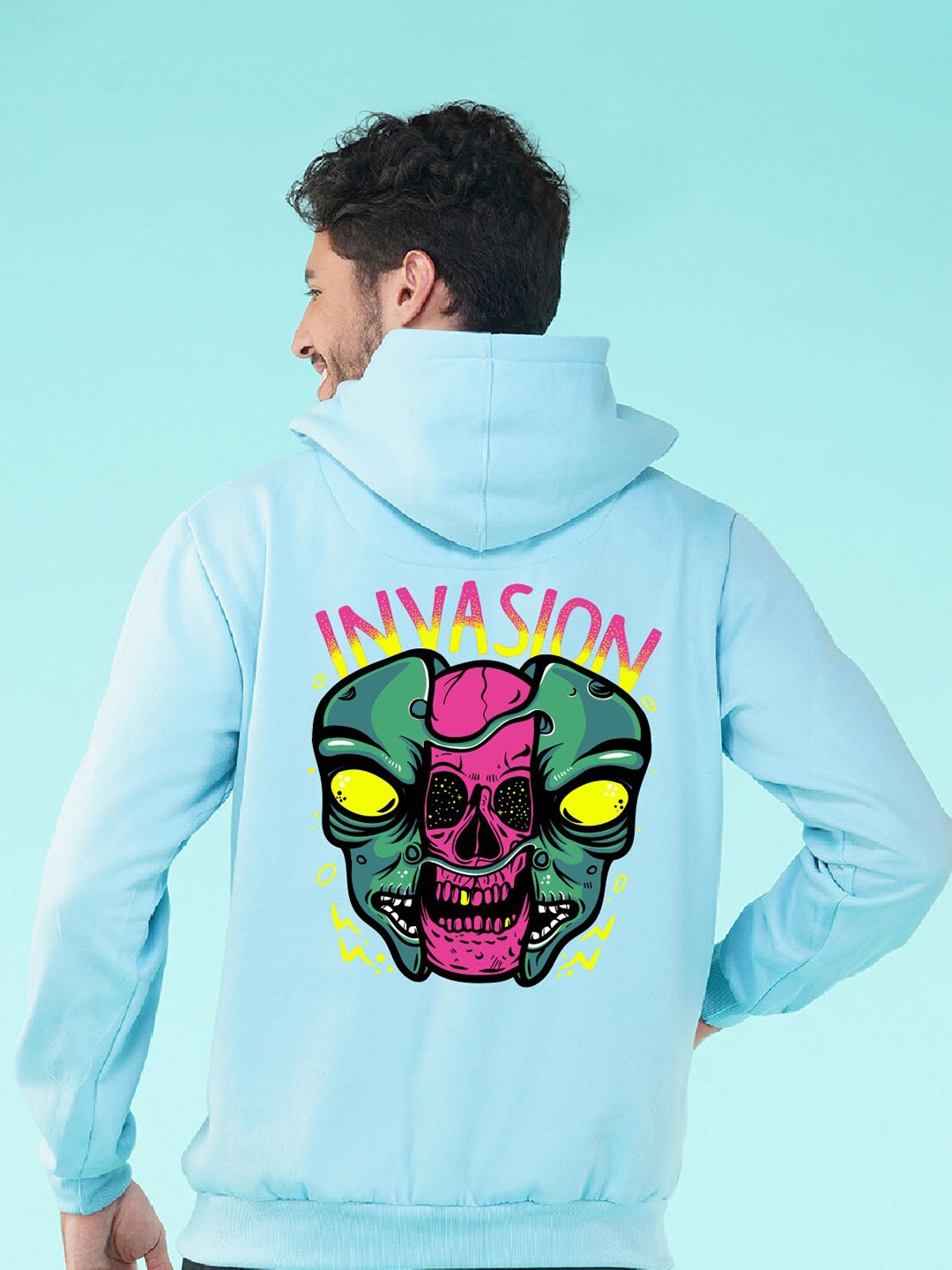 

NUSYL Alien Invasion Printed Hooded Fleece Pullover Sweatshirt, Blue