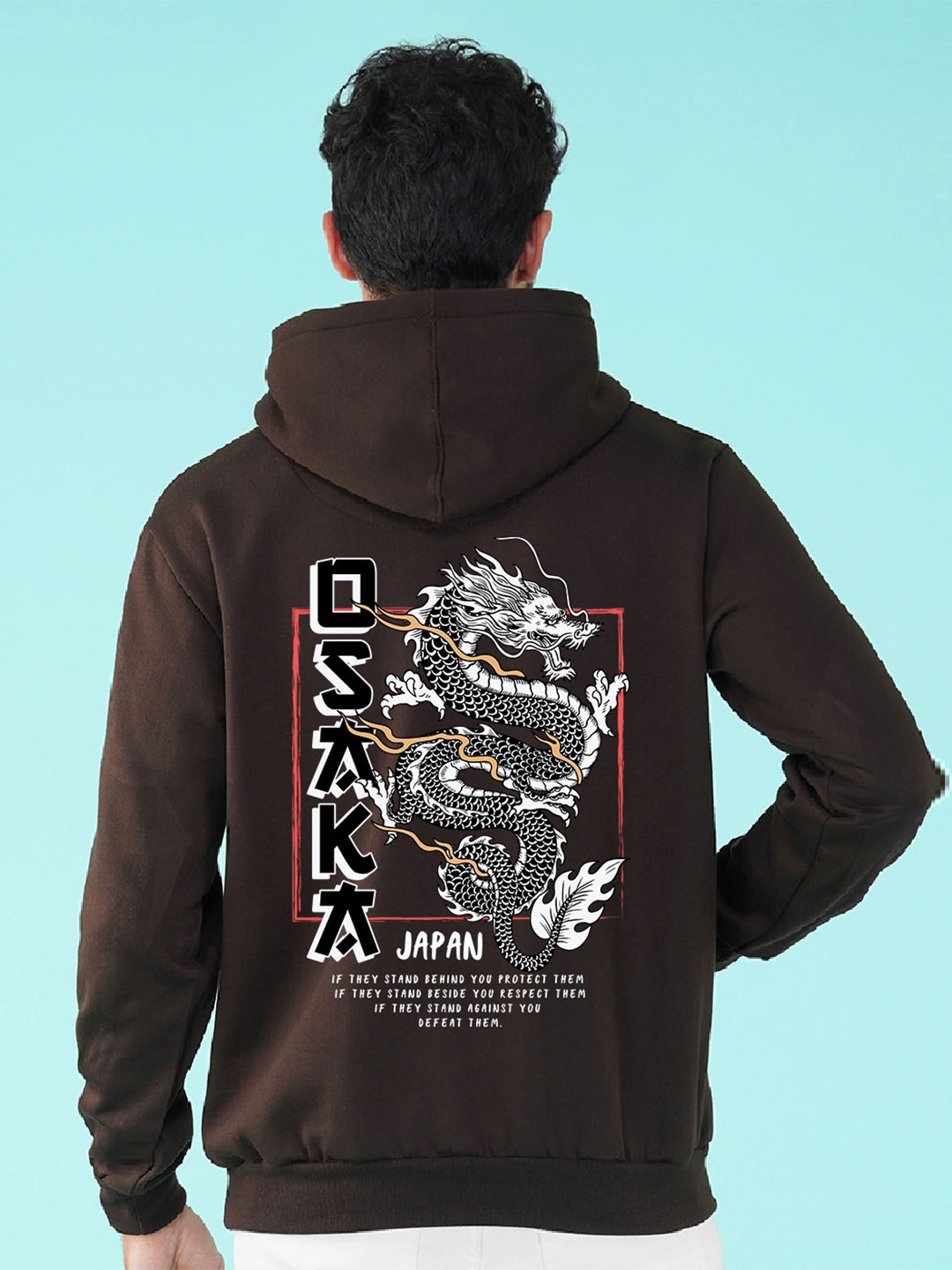 

NUSYL Dragon Osaka Printed Hooded Fleece Pullover Sweatshirt, Brown