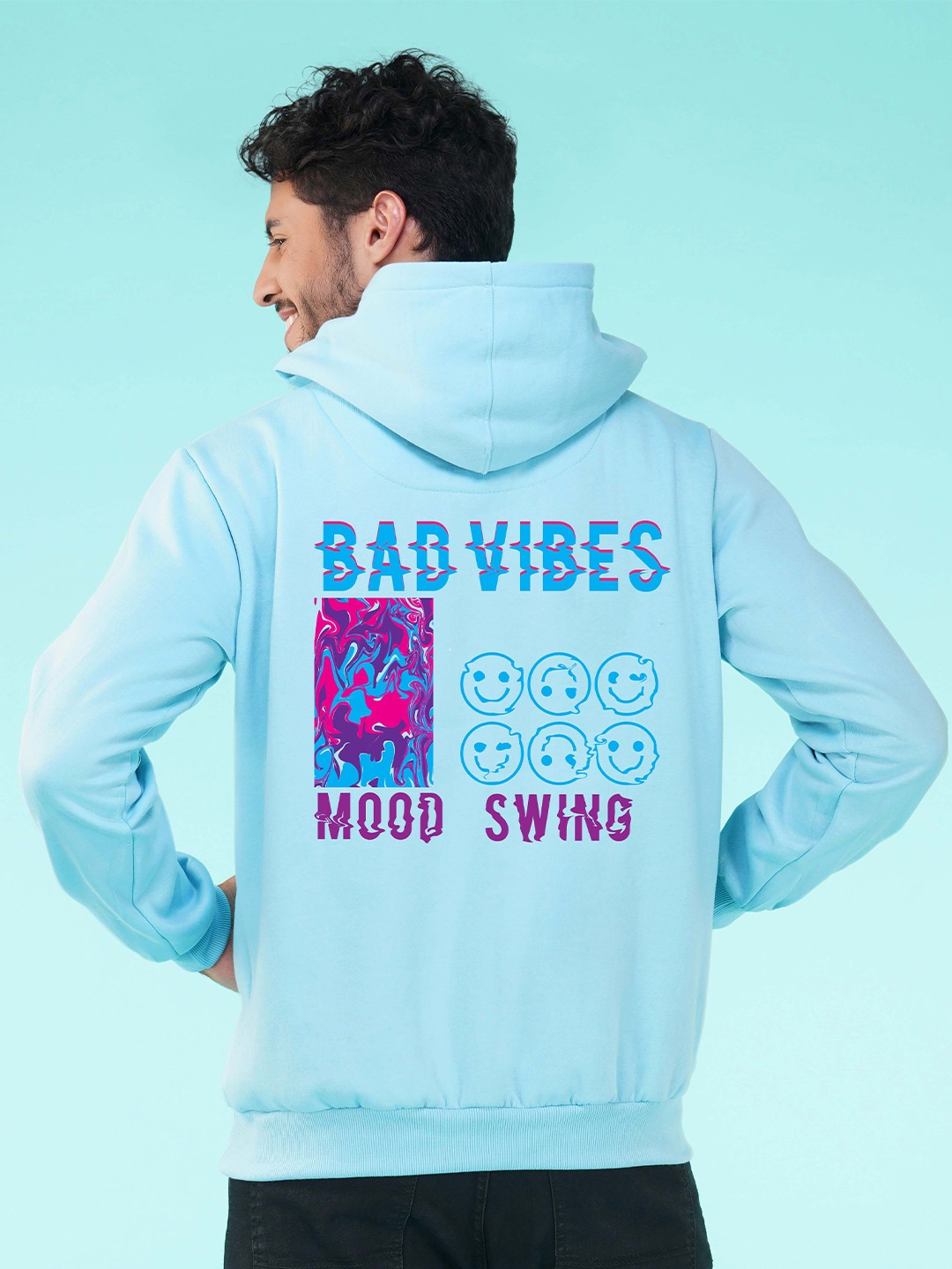 

NUSYL Typography Printed Hooded Fleece Pullover Sweatshirt, Blue