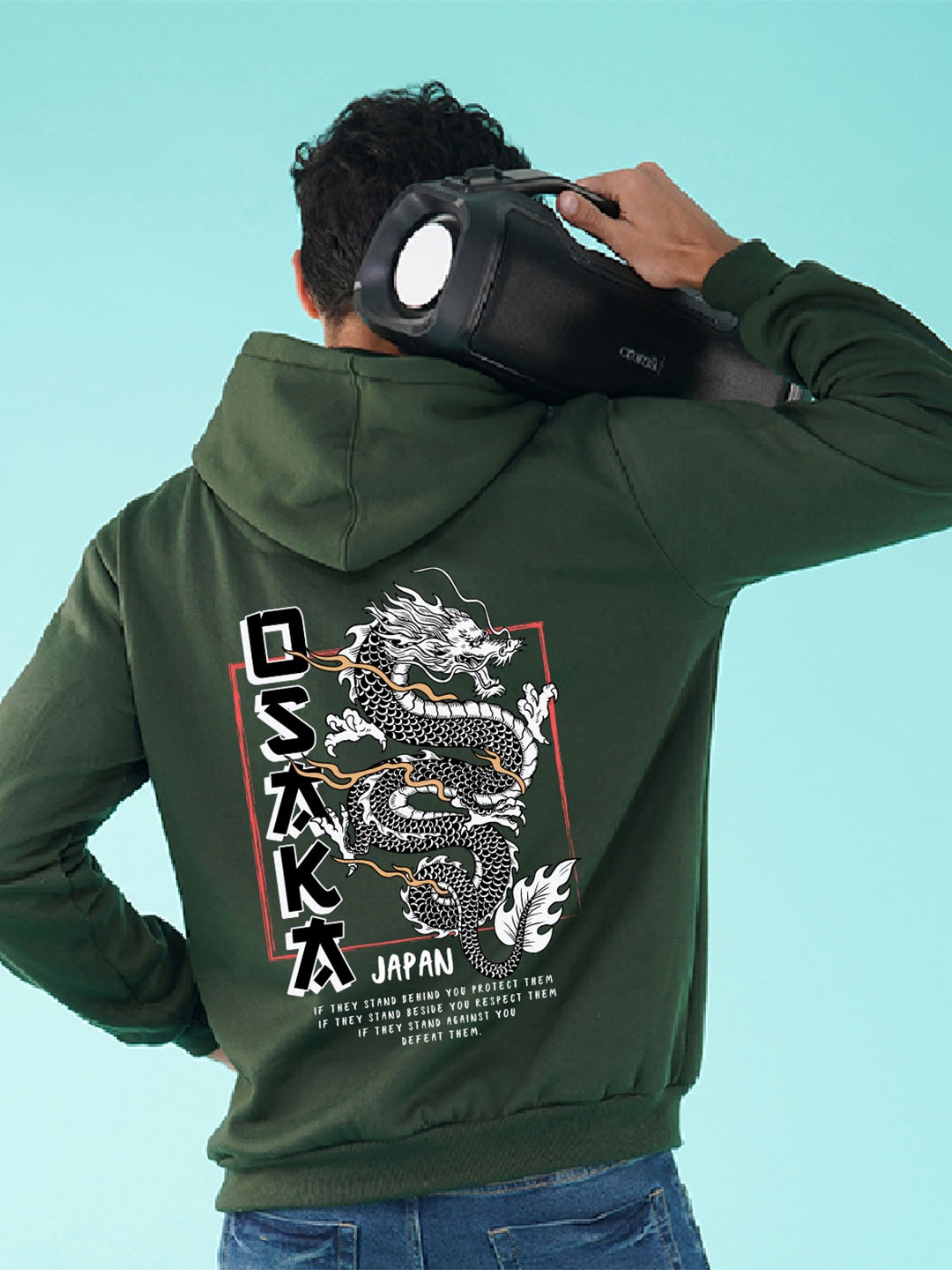 

NUSYL Dragon Osaka Printed Hooded Fleece Pullover Sweatshirt, Olive