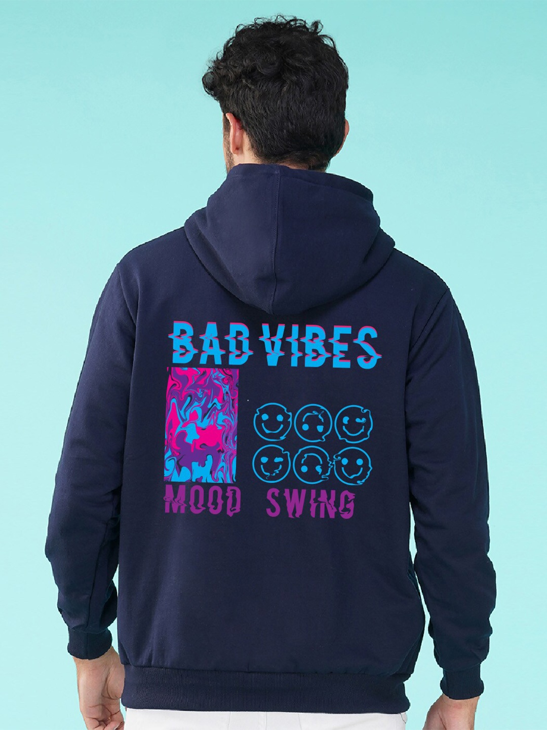 

NUSYL Graphic Printed Hooded Pullover, Navy blue