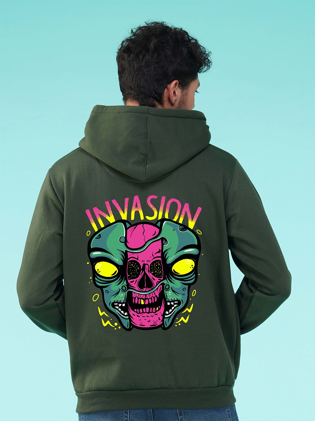

NUSYL Graphic Printed Hooded Pullover, Green