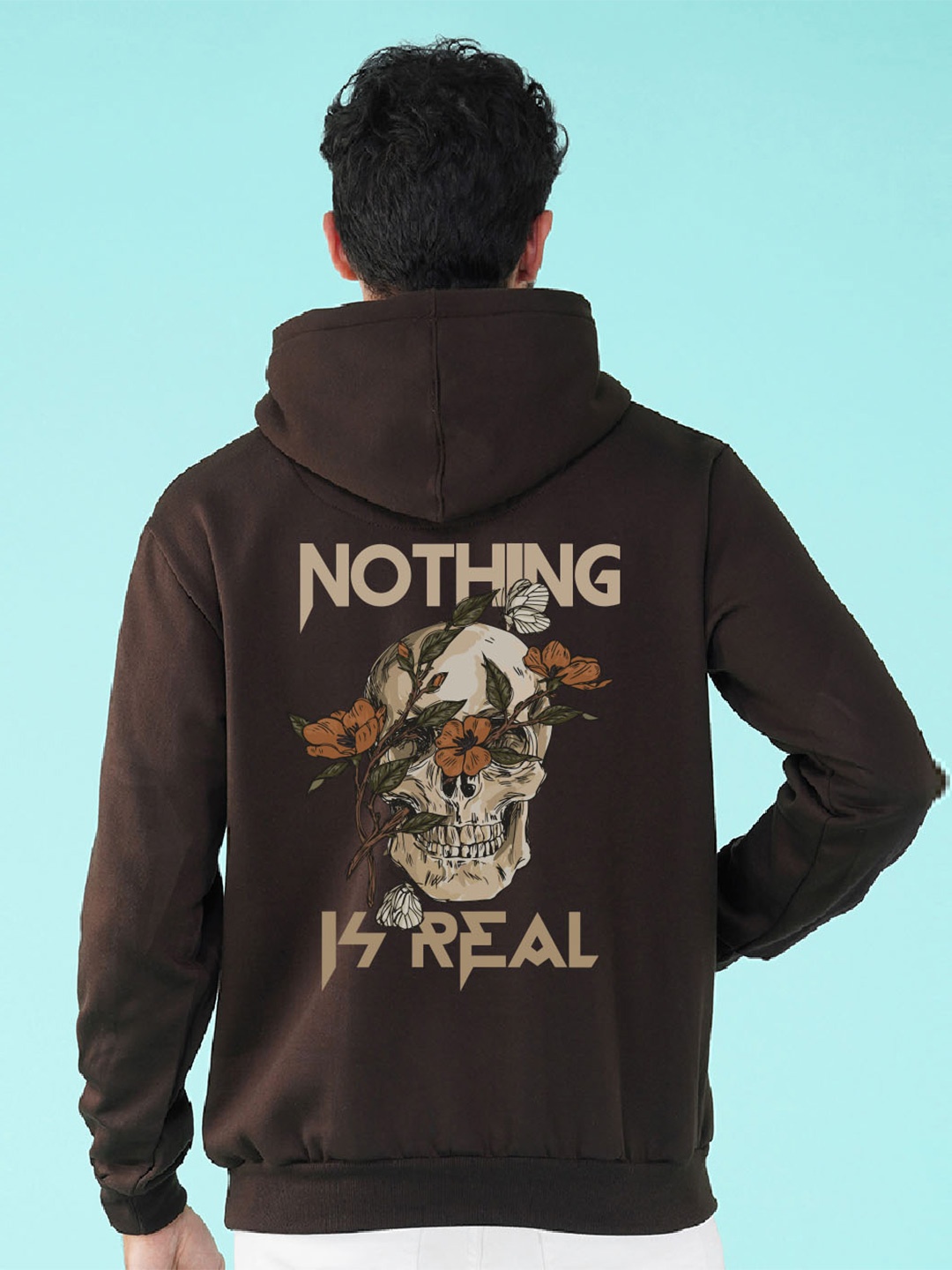 

NUSYL Typography Printed Hooded Sweatshirt, Brown