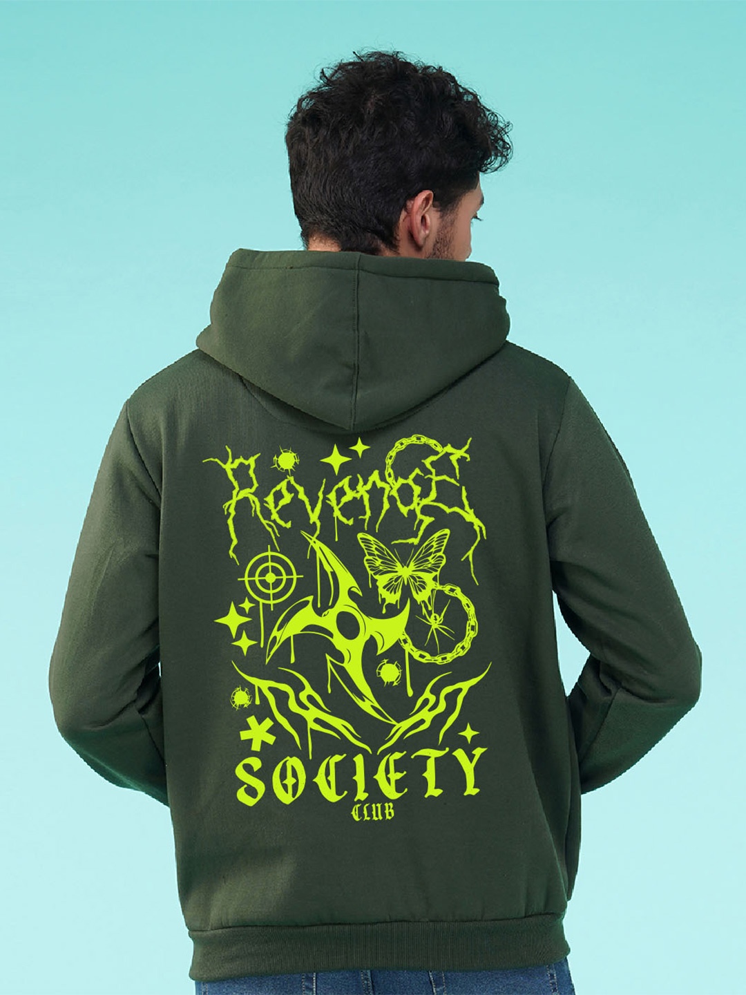 

NUSYL Graphic Printed Hooded Sweatshirt, Green