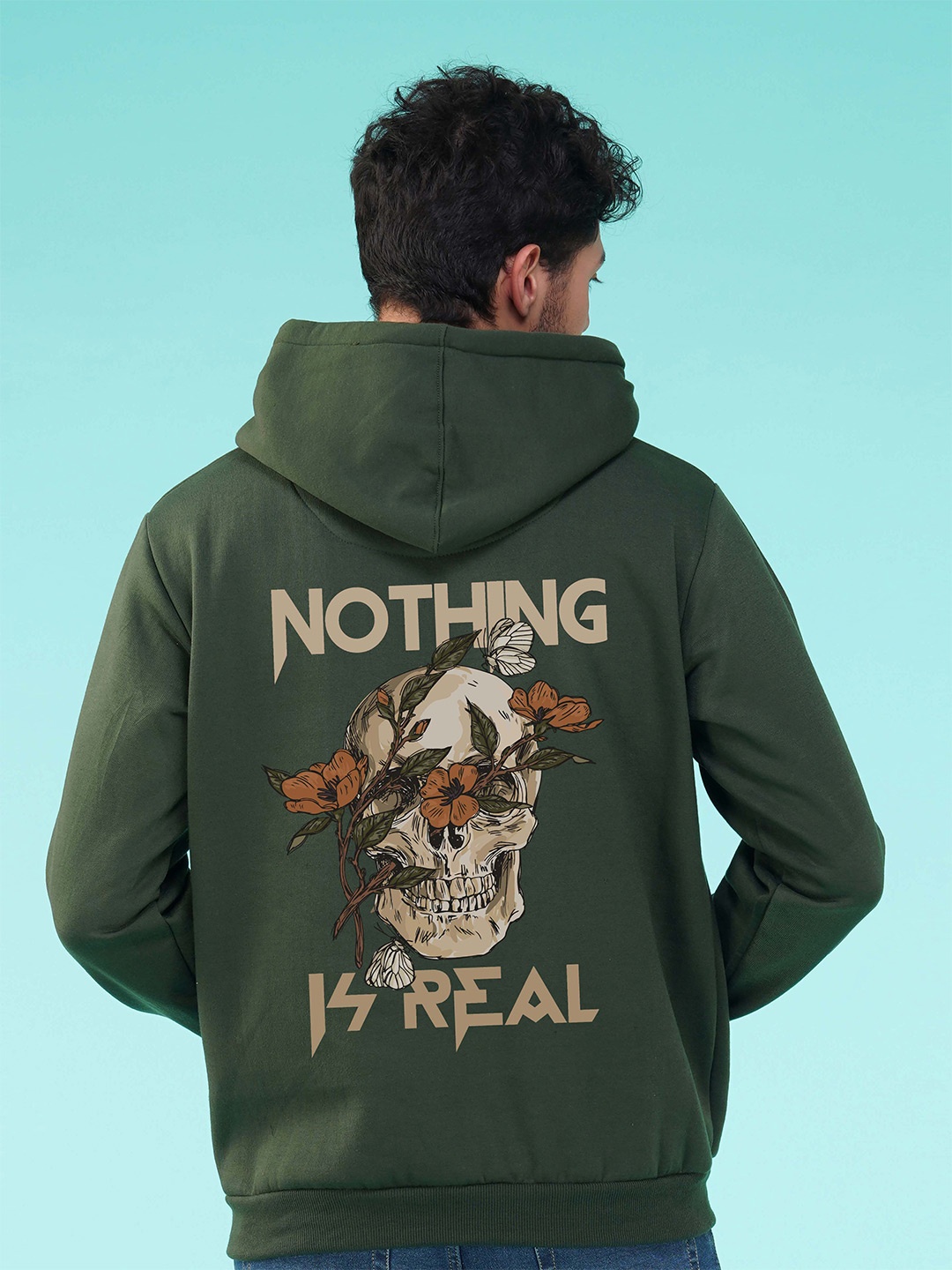 

NUSYL Typography Printed Hooded Sweatshirt, Green