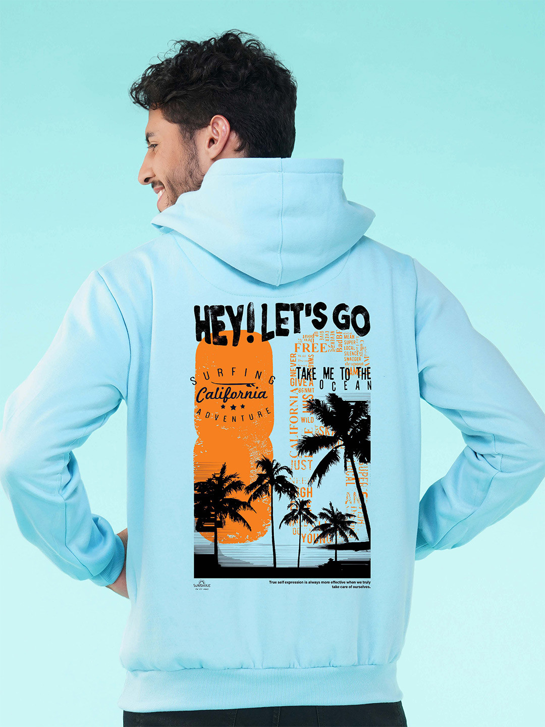 

NUSYL California Vibe Graphic Printed Hooded Fleece Pullover, Blue