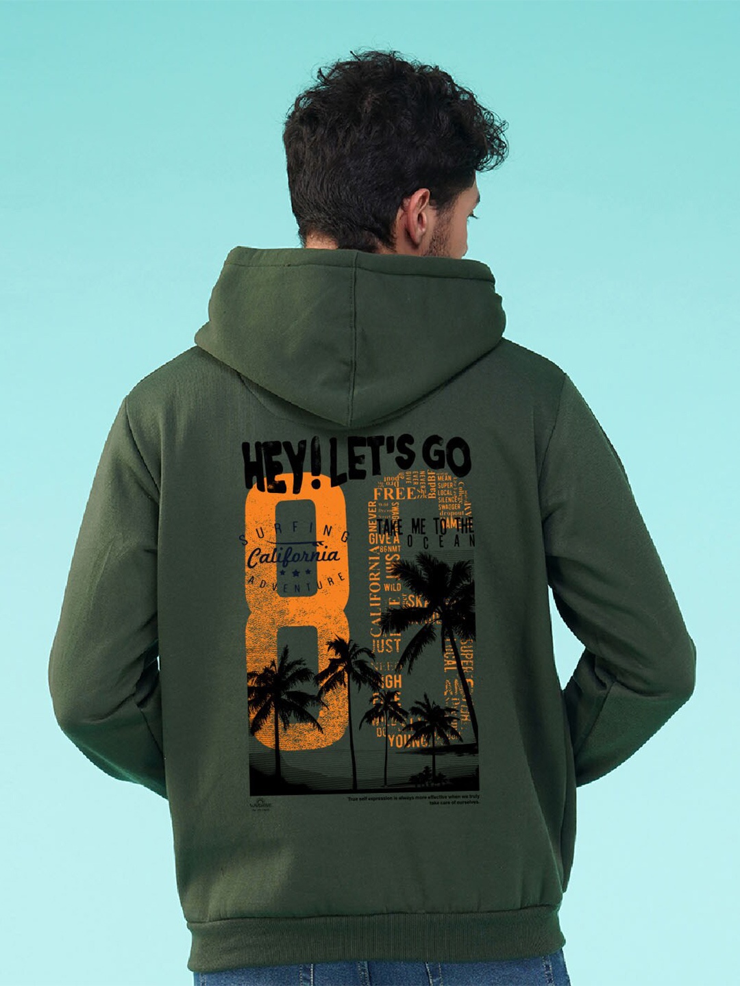

NUSYL California Vibe Printed Hooded Fleece Pullover, Olive