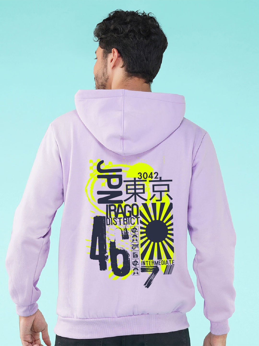 

NUSYL Typography Printed Hooded Fleece Pullover, Purple