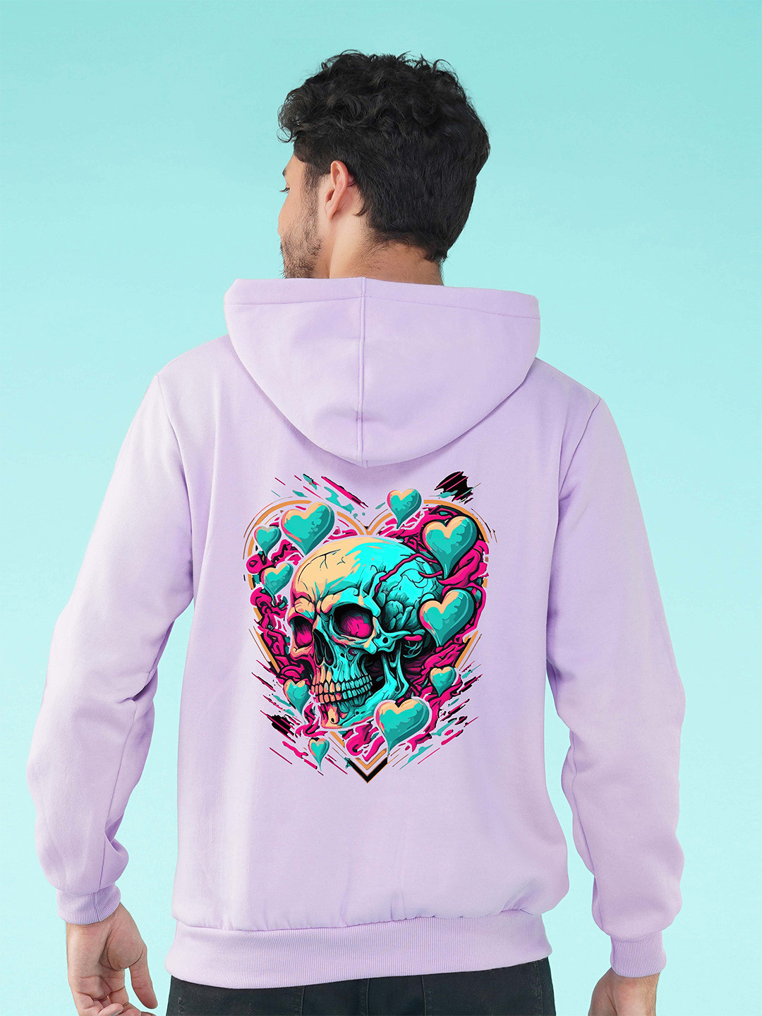

NUSYL Skeleton & Hearts Printed Hooded Fleece Pullover, Purple