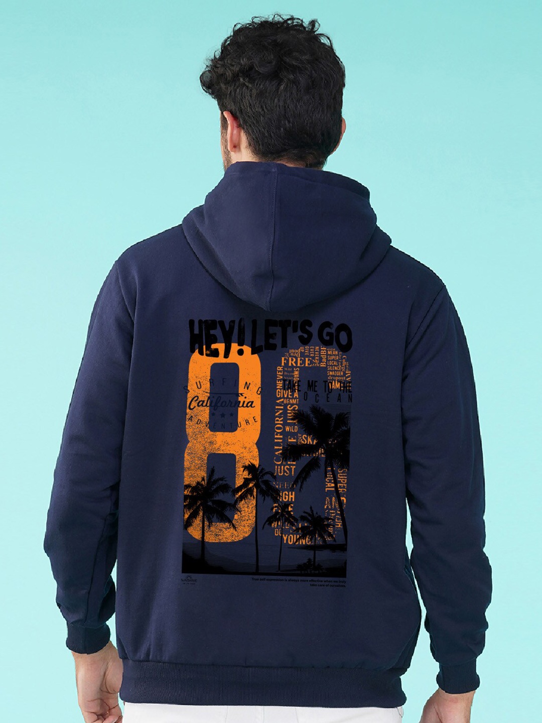 

NUSYL Typography Printed Hooded Fleece Pullover Sweatshirt, Navy blue