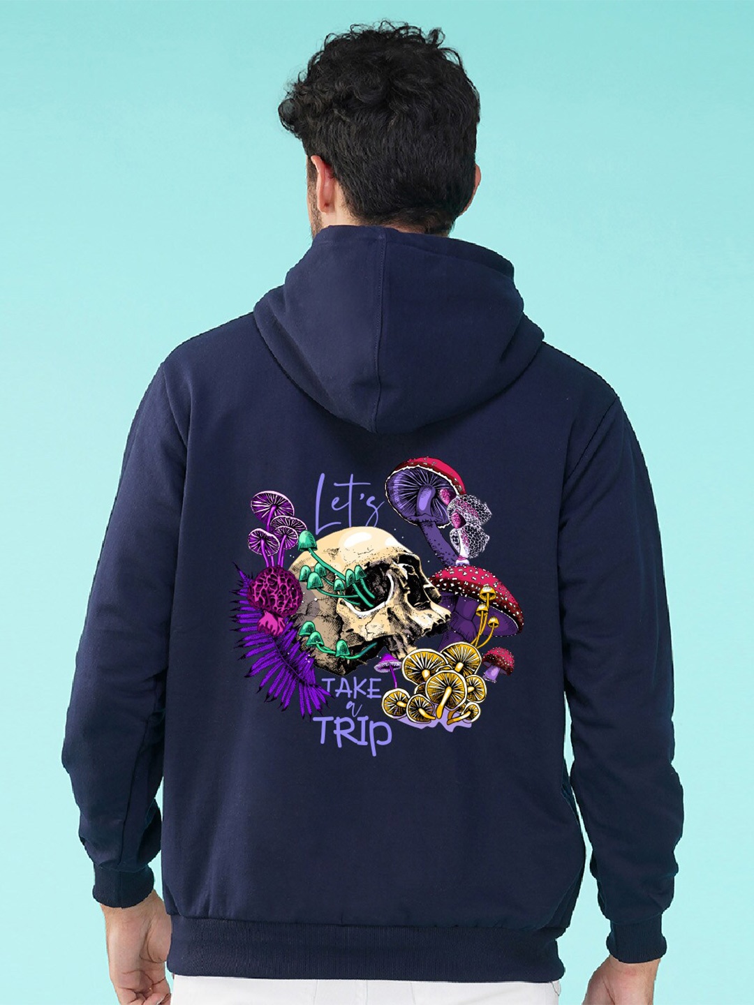 

NUSYL Graphic Printed Hooded Fleece Pullover Sweatshirt, Navy blue