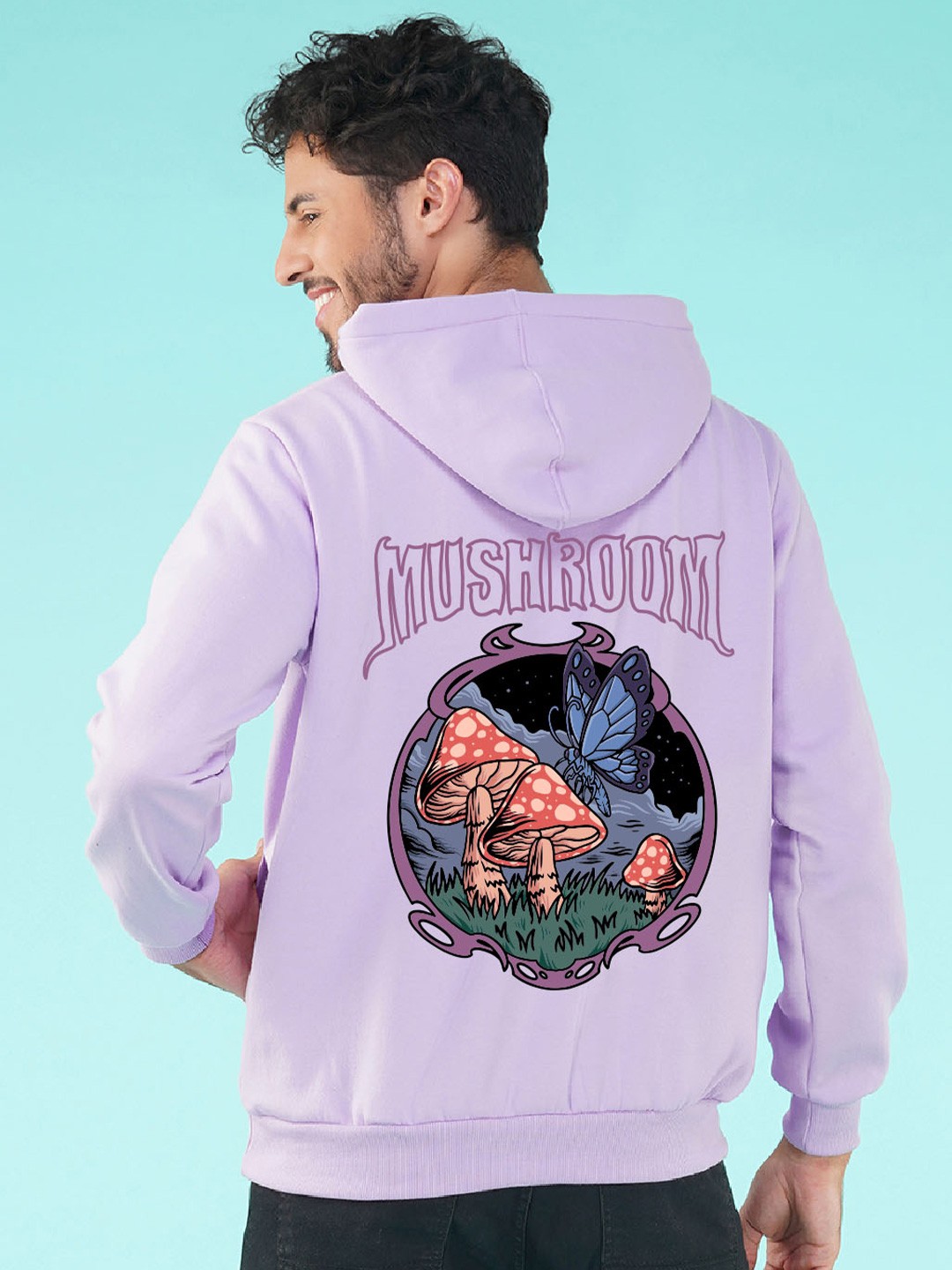 

NUSYL Graphic Printed Hooded Fleece Pullover Sweatshirt, Purple