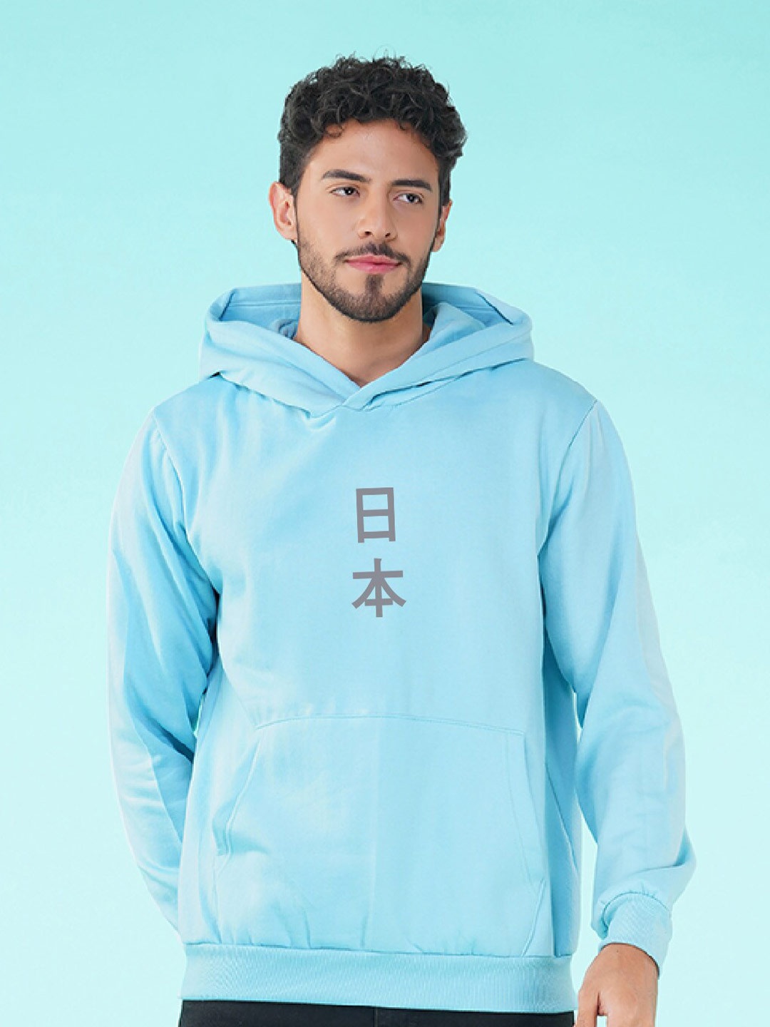 

NUSYL Typography Printed Hooded Fleece Pullover Sweatshirt, Blue