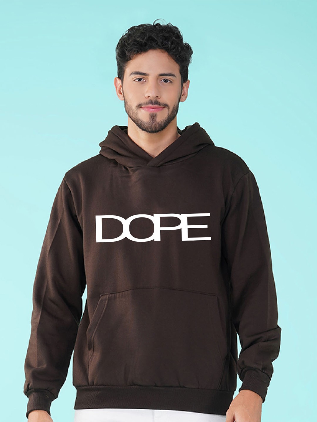 

NUSYL Typography Printed Hooded Fleece Pullover Sweatshirt, Brown