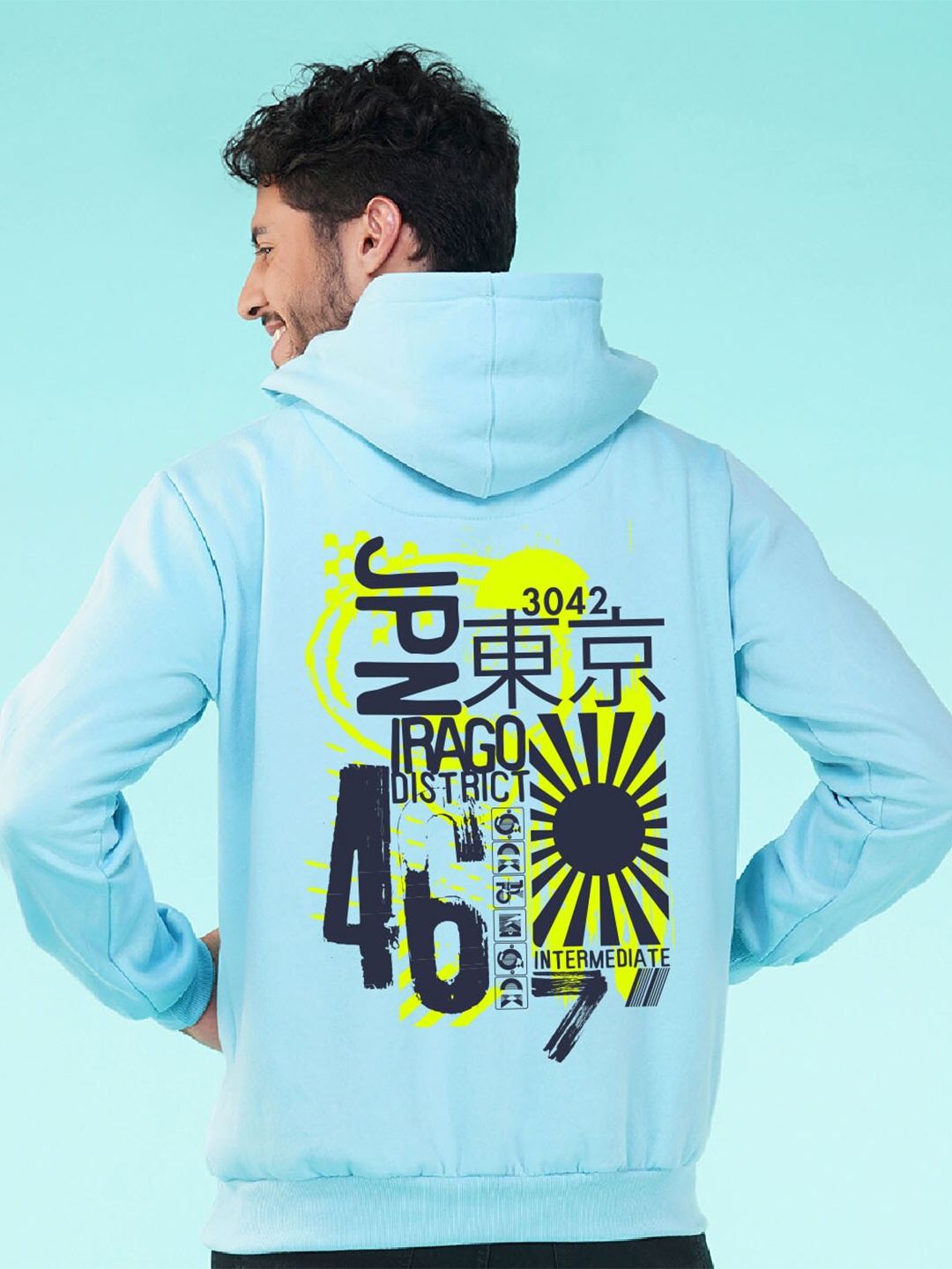 

NUSYL Typography Printed Hooded Fleece Pullover Sweatshirt, Blue