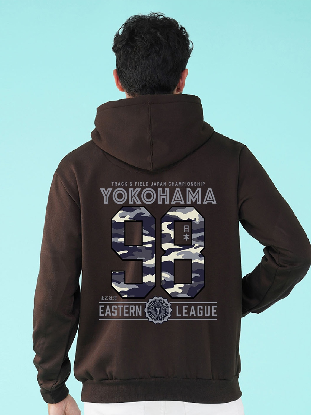 

NUSYL Alphanumeric Printed Hooded Fleece Pullover Sweatshirt, Brown