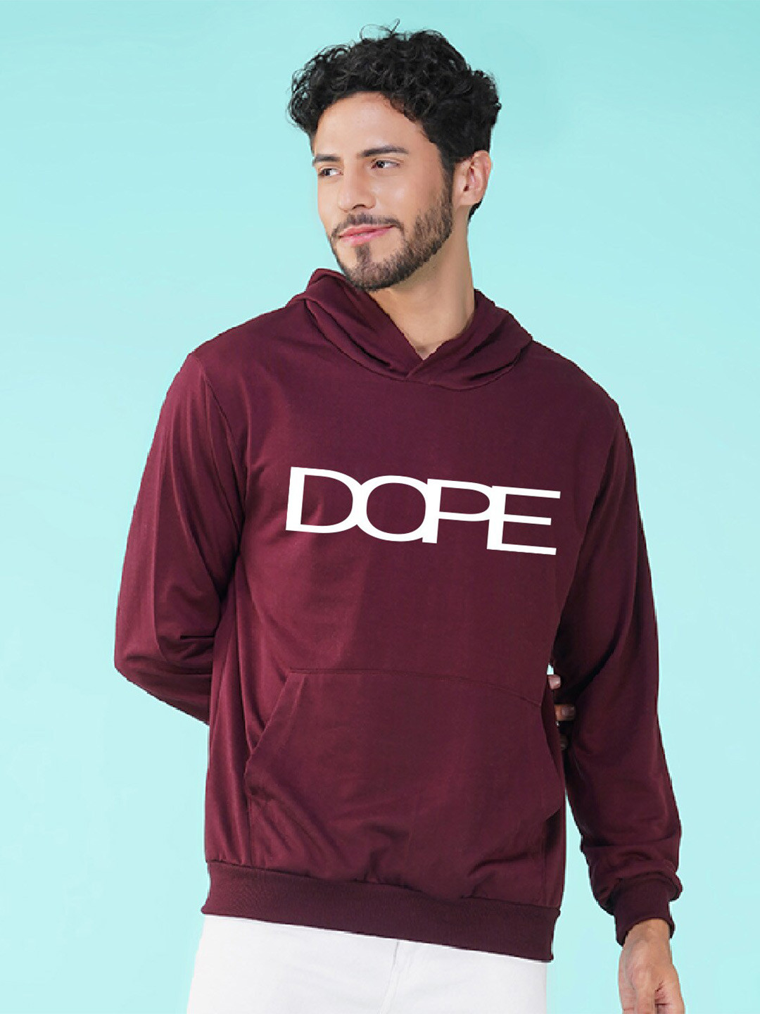 

NUSYL Typography Printed Hooded Fleece Sweatshirt, Maroon