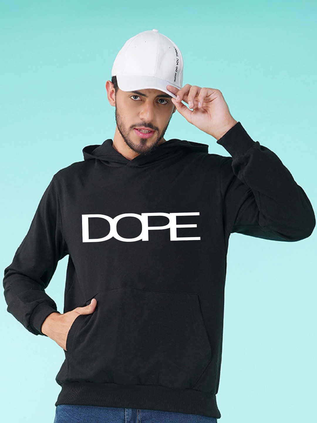 

NUSYL Typography Printed Hooded Fleece Sweatshirt, Black