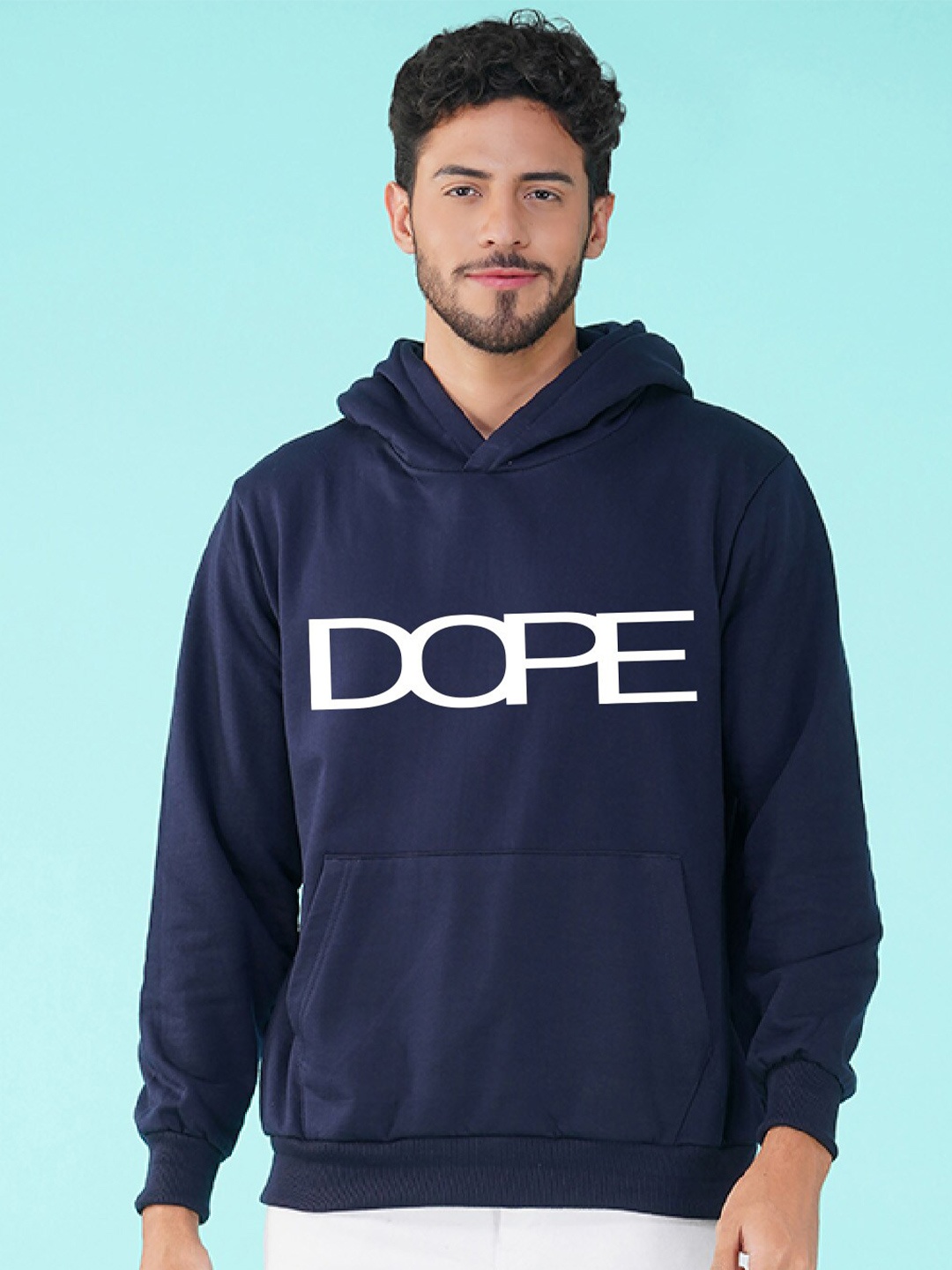 

NUSYL Typography Printed Hooded Fleece Sweatshirt, Navy blue