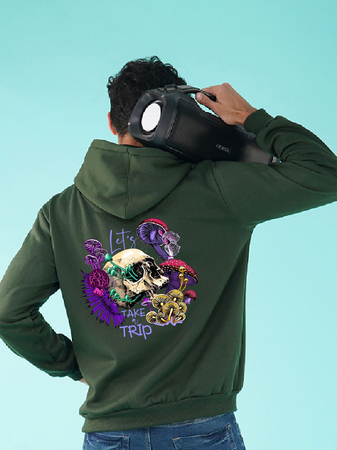 

NUSYL Graphic Printed Hooded Fleece Sweatshirt, Green
