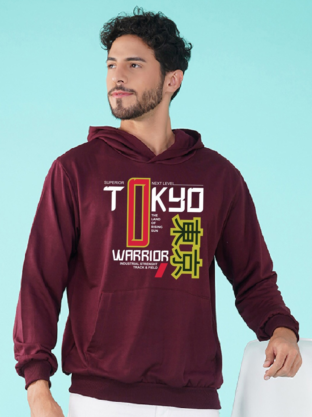 

NUSYL Tokyo Typography Printed Hooded Fleece Sweatshirt, Maroon