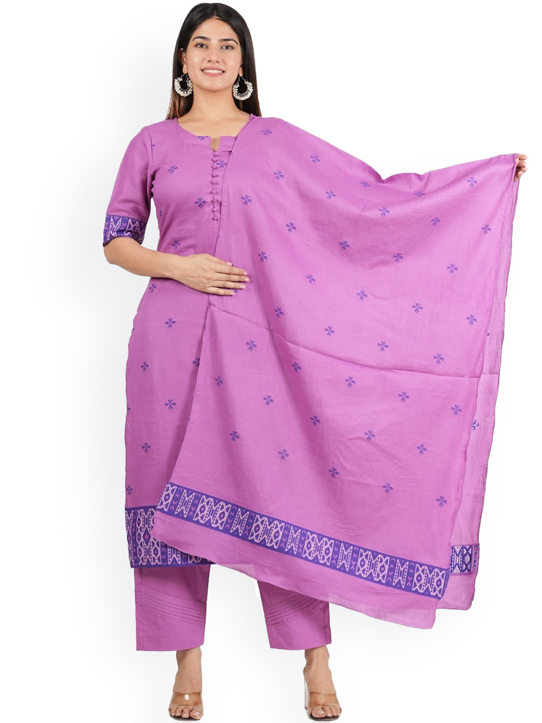 

JAIPURIBANNO Floral Printed Regular Pure Cotton Kurta With Trousers & Dupatta, Pink