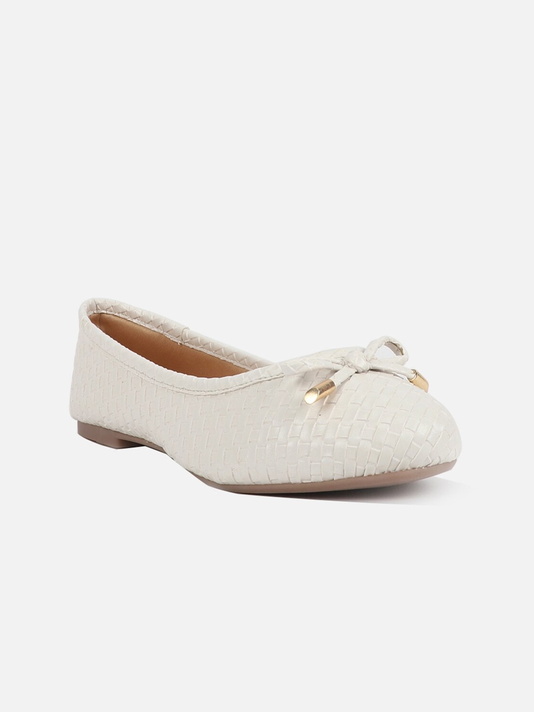 

Carlton London Textured Bow Detail Round Toe Ballerinas, White